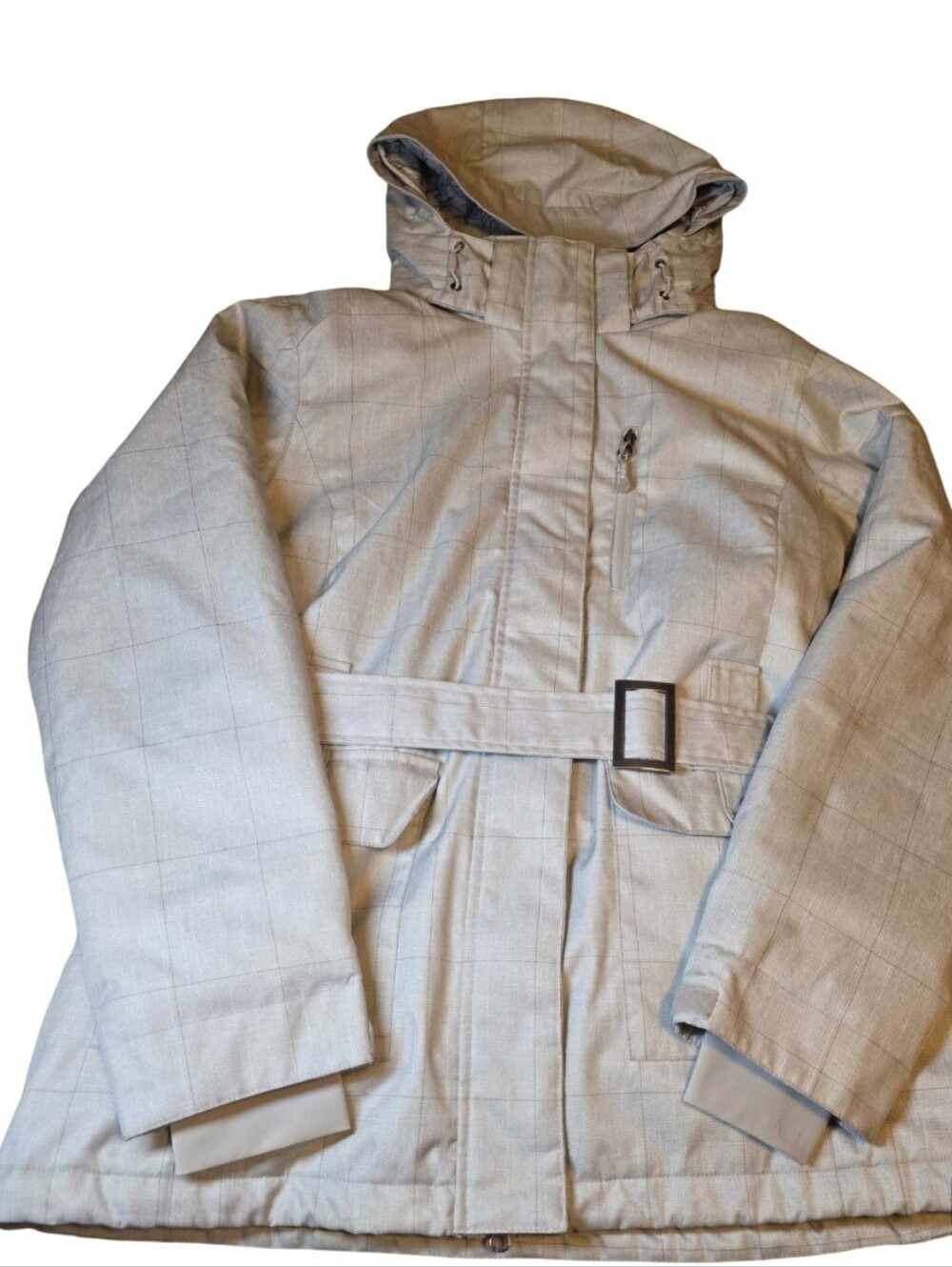 Firefly Light Gray Hooded Belted Winter Jacket